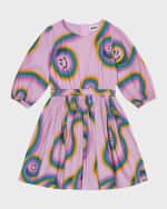 Image 5 of 5: Molo Girl's Choly Happy Face Puff Sleeve Dress, Size 3T-6