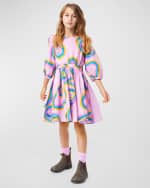 Image 4 of 5: Molo Girl's Choly Happy Face Puff Sleeve Dress, Size 3T-6