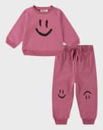 Image 3 of 5: Molo Girl's Disc Happy Face Sweatshirt, Size 3M-2