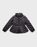 Image 4 of 4: Moncler Girl's Barvie Diamond Quilted Jacket, Size 4-6