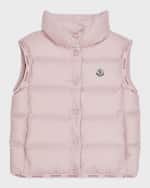 Image 4 of 6: Moncler Girl's Badia Logo Tape Puffer Vest, Size 4-6