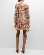 Image 3 of 6: Cinq a Sept Barnes Floral Long-Sleeve Mini Shirtdress