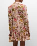 Image 4 of 6: Cinq a Sept Barnes Floral Long-Sleeve Mini Shirtdress