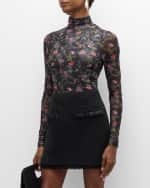 Image 3 of 6: Cinq a Sept Hana Floral Shirred Mesh Turtleneck Top