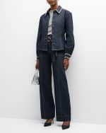 Image 2 of 6: Cinq a Sept Autumn Embellished Denim Button-Front Top