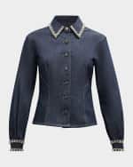 Image 1 of 6: Cinq a Sept Autumn Embellished Denim Button-Front Top