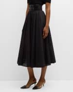 Image 2 of 6: ALAIA Polka-Dot Double-Buckle Belt Midi Skirt