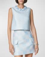 Image 4 of 4: Versace Pearly Embroidered Damier Duchesse Small Blouse