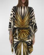 Image 7 of 8: Roberto Cavalli Printed Boat-Neck Belted Caftan Top