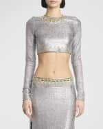 Image 7 of 8: Rabanne Haut Embellished Metallic Jersey Blouse