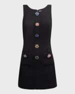 Image 1 of 6: Cinq a Sept Randi Crystal Button Sleeveless Tweed Mini Dress