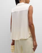 Image 4 of 6: Cinq a Sept Claire Sleeveless Pleated Button-Front Top