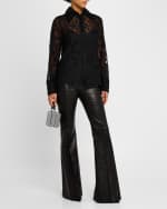 Image 2 of 6: Cinq a Sept Missy Scalloped Sheer Lace Button-Front Top