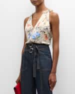 Image 2 of 6: Cinq a Sept Jessie Sleeveless Floral Silk V-Neck Top