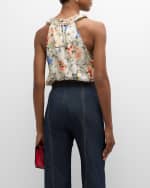 Image 4 of 6: Cinq a Sept Jessie Sleeveless Floral Silk V-Neck Top