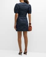 Image 3 of 6: Cinq a Sept Palo Belted Puff-Sleeve Denim Mini Dress