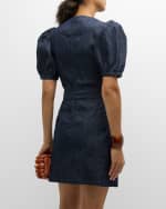 Image 4 of 6: Cinq a Sept Palo Belted Puff-Sleeve Denim Mini Dress