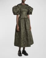 Image 5 of 6: Simone Rocha Metallic Cloqué Puff-Sleeve Sculpted Corset Maxi Dress