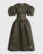 Image 1 of 6: Simone Rocha Metallic Cloqué Puff-Sleeve Sculpted Corset Maxi Dress