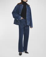 Image 5 of 6: Plan C Denim Shirt Jacket with Knit Collar