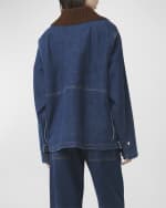 Image 4 of 6: Plan C Denim Shirt Jacket with Knit Collar