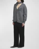 Image 5 of 6: Plan C Scarf V-Neck Wool Cardigan