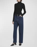 Image 5 of 6: Plan C Belted Wide-Leg Denim Trousers