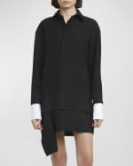 Image 2 of 6: Plan C Contrast-Cuff Long-Sleeve Mini Shirtdress