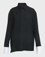 Image 1 of 6: Plan C Contrast-Cuff Long-Sleeve Mini Shirtdress