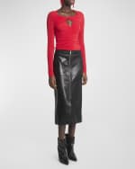 Image 5 of 5: Isabel Marant Ediaz Leather Zip-Front Midi Skirt