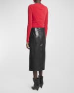 Image 3 of 5: Isabel Marant Ediaz Leather Zip-Front Midi Skirt