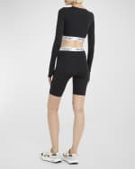 Image 3 of 6: Off-White Zipped Biker Shorts with Logo Band