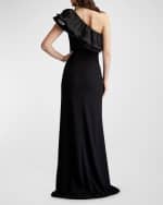 Image 3 of 5: Tadashi Shoji One-Shoulder Ruffle Crepe Gown