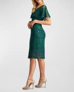 Image 4 of 5: Tadashi Shoji Illusion Sequin Lace Capelet Dress
