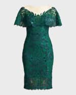 Image 1 of 5: Tadashi Shoji Illusion Sequin Lace Capelet Dress