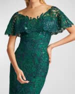 Image 5 of 5: Tadashi Shoji Illusion Sequin Lace Capelet Dress
