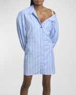 Image 2 of 5: Jacquemus Logo Striped Off-The-Shoulder Mini Shirtdress