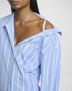 Image 5 of 5: Jacquemus Logo Striped Off-The-Shoulder Mini Shirtdress