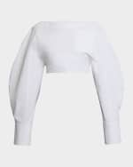 Image 1 of 6: Jacquemus Casaco Long-Sleeve Cutout Crop Top