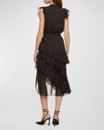 Image 2 of 4: MISA Los Angeles Ilysa Asymmetric Ruffle Chiffon Midi Dress
