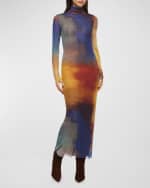 Image 1 of 4: MISA Los Angeles Liv Ombré Mesh Turtleneck Long-Sleeve Midi Dress