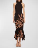 Image 1 of 4: MISA Los Angeles Ember Flared Halter Sleeveless Midi Dress