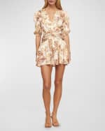Image 1 of 3: MISA Los Angeles Narcissa Gathered Puff-Sleeve Satin Mini Dress