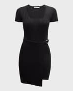 Image 1 of 6: SIMKHAI Melody Wrap-Skirt Knit Mini Dress