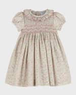 Image 1 of 2: Luli & Me Girl's Floral-Print Scallop Smocked Dress, Size 12M-3