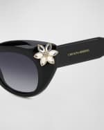 Image 2 of 5: Carolina Herrera Diva Crystal Acetate Cat-Eye Sunglasses