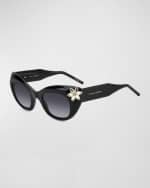 Image 4 of 5: Carolina Herrera Diva Crystal Acetate Cat-Eye Sunglasses