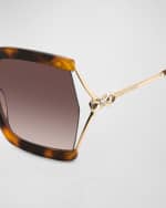 Image 2 of 5: Carolina Herrera Crystal Bow Mixed-Media Square Sunglasses