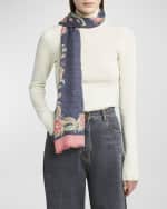 Image 2 of 4: Etro Floral Print Denim Wool-Blend Scarf