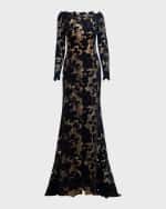 Image 1 of 4: Oscar de la Renta Off-Shoulder Peony Velvet Guipure Lace Gown